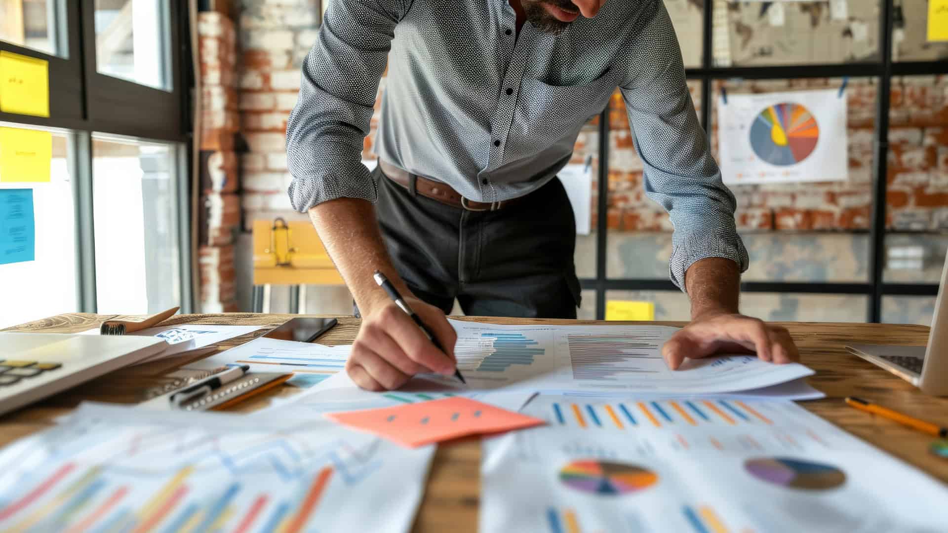 Giovane imprenditore studia un business plan