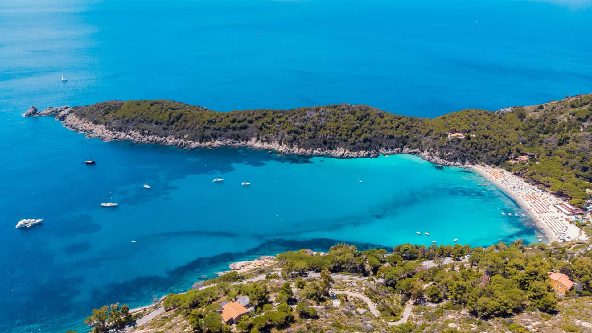 Panoramica dall'alto sulla Fetovaia, una spiaggia dell'Isola d'Elba