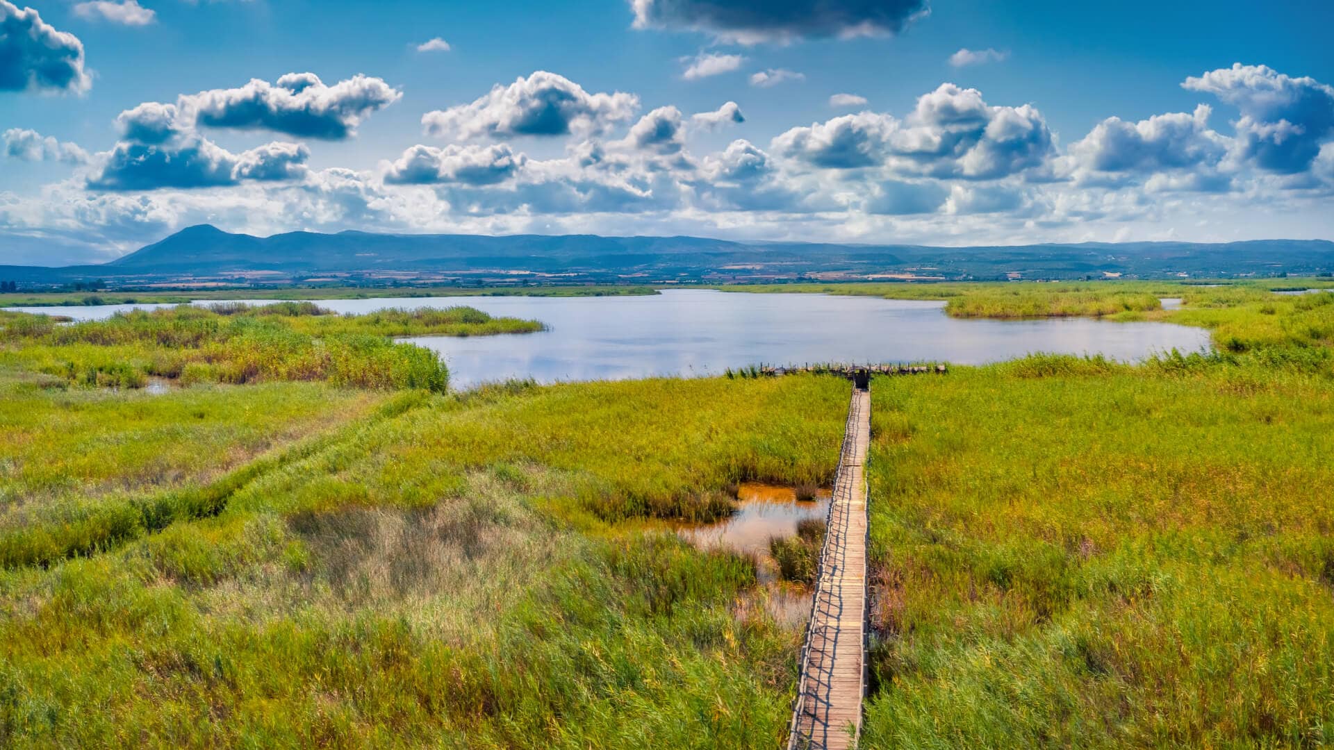 Lesina-See mit Steg von oben gesehen